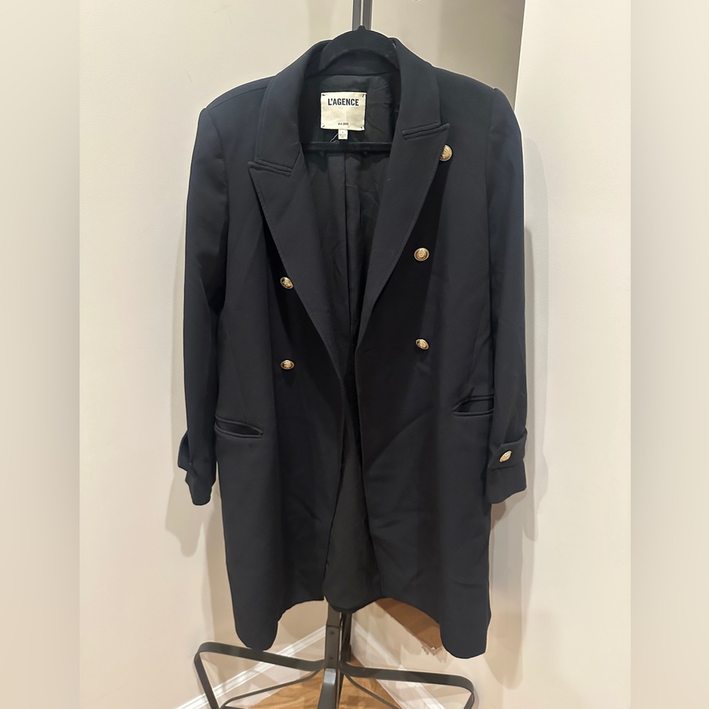 NWOT L’Agence Marianna Blazer Coat Dress Double Breasted Black Gold Buttons
